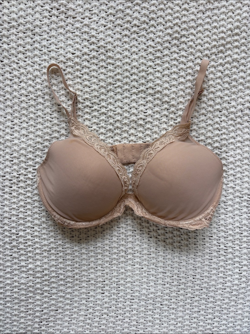 Natori Feathers Contour Plunge Nude Skin Tone Lace-Trim Bra
